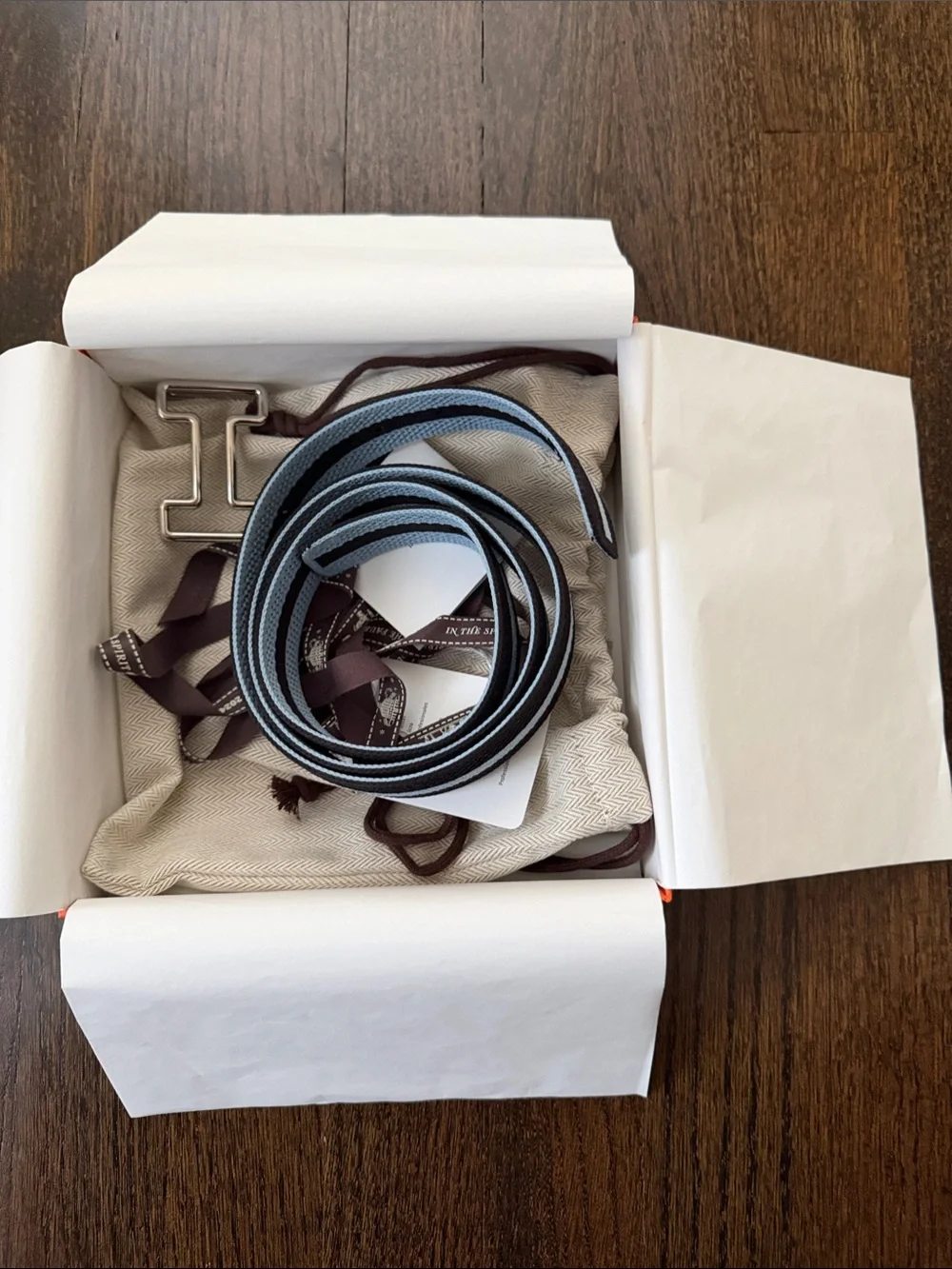 Hermes Reversible Black & Light Blue Leather Belt with H Buckle